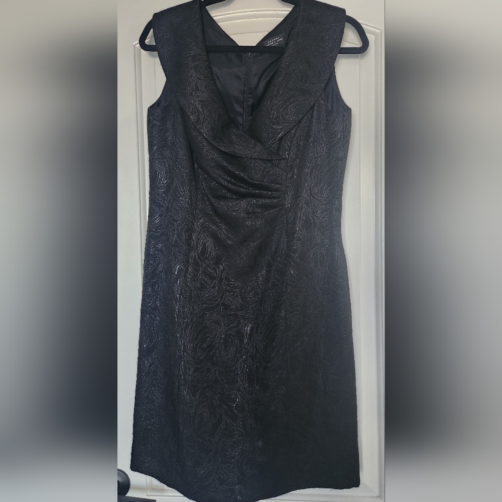 Tahari Black Textured Mini Dress With Metallic Pattern